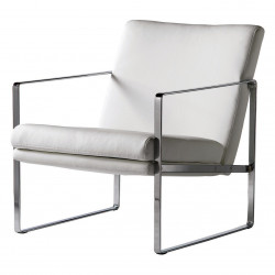Fauteuil BRAW - Inox poli miroir & Cuir Blanc