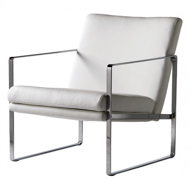 Fauteuil BRAW - Inox poli miroir & Cuir Blanc