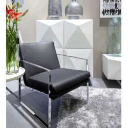 Fauteuil BRAW - Inox poli miroir & Cuir Noir