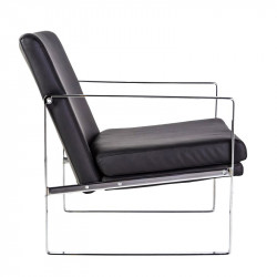 Fauteuil BRAW - Inox poli miroir & Cuir Noir