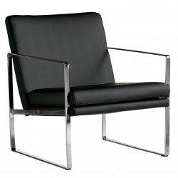 Fauteuil BRAW - Inox poli miroir & Cuir Noir
