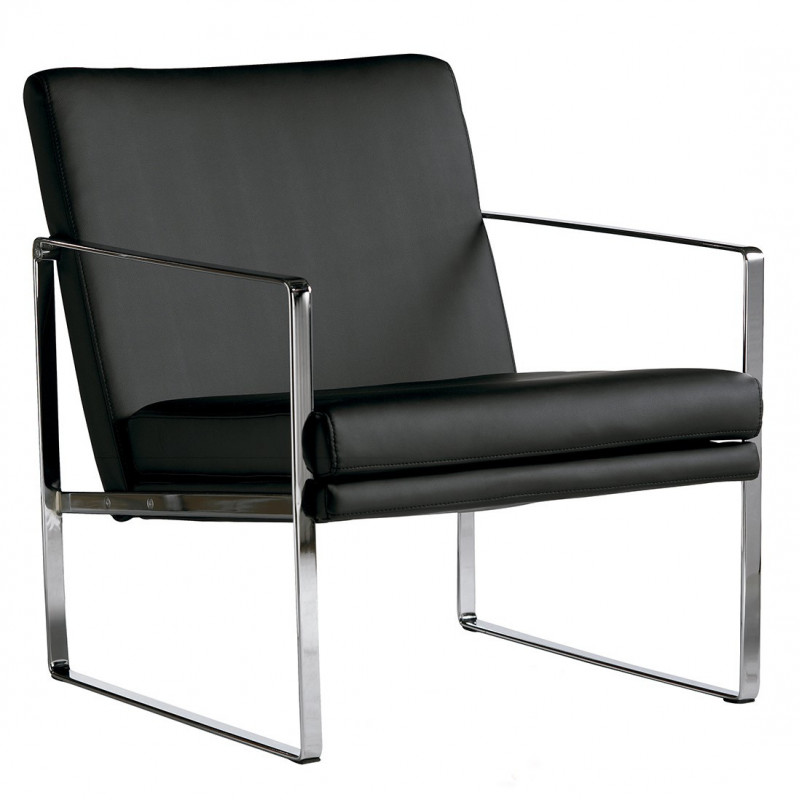 Fauteuil BRAW - Inox poli miroir & Cuir Noir