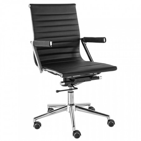 Fauteuil de bureau ALIAS - Inox & Cuir Noir Fauteuil de bureau ALIAS - Inox & Cuir Noir