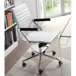 Fauteuil de bureau ALIAS - Inox & Cuir Blanc