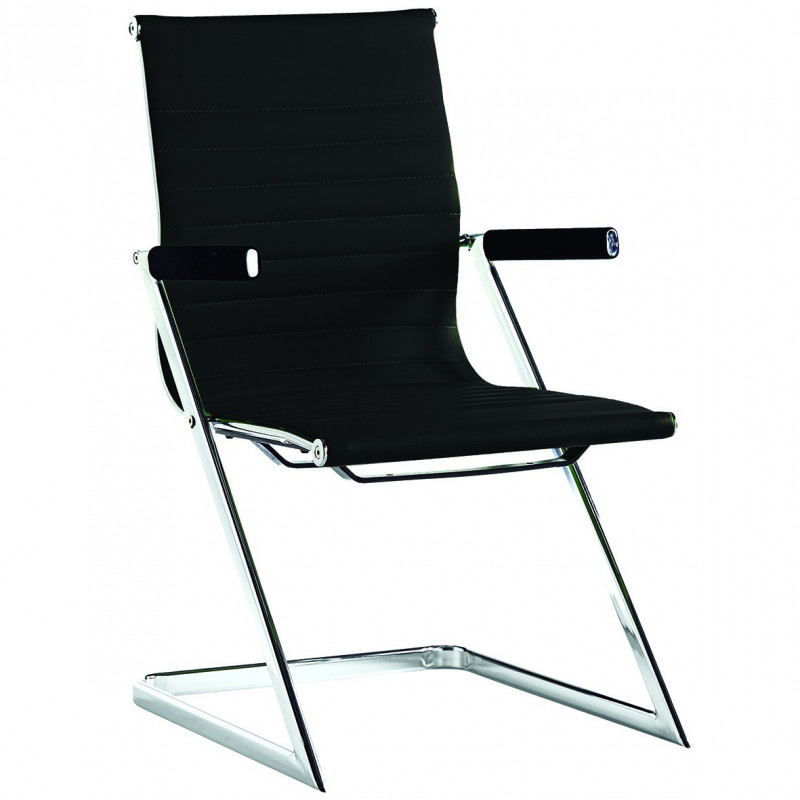 Fauteuil visiteur ALIAS - Inox & Cuir Blanc