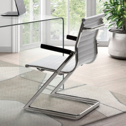 Fauteuil visiteur ALIAS - Inox & Cuir Blanc