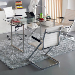Fauteuil visiteur ALIAS - Inox & Cuir Blanc