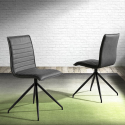 Chaise NOOR - Cuir anthracite piqué
