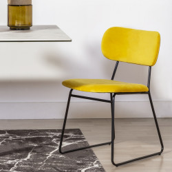 Chaise SCUELA - Velours Gris & bois de Chêne