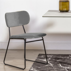 Chaise SCUELA - Velours Gris & bois de Chêne