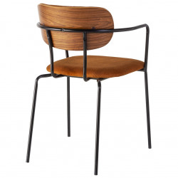 Chaise SCUELA à accoudoirs - Velours côtelé & bois de Noyer