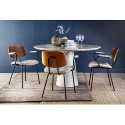 Chaise PERFY à accoudoirs - Toile damier & bois de Noyer