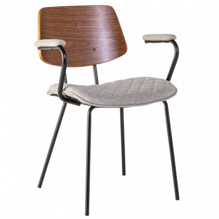 Chaise PERFY à accoudoirs - Toile damier & bois de Noyer Chaise PERFY à accoudoirs - Toile damier & bois de Noyer