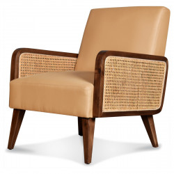 Fauteuil CANNA Noyer - Cuir café