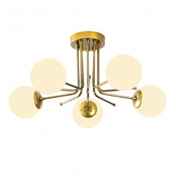 Suspension GLOBUS 5 globes Curve - Laiton patiné & Verre opalin