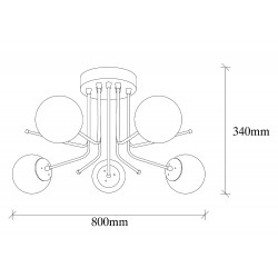 Suspension GLOBUS 5 globes Curve - Laiton patiné & Verre opalin