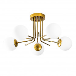 Suspension GLOBUS 5 globes Curve - Laiton patiné & Verre opalin