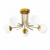 Suspension GLOBUS 5 globes Curve - Laiton patiné & Verre opalin