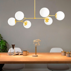 Suspension GLOBUS 6 globes - Laiton satiné & Verre opalin