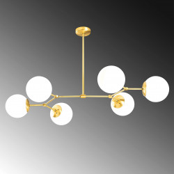 Suspension GLOBUS 6 globes - Laiton satiné & Verre opalin