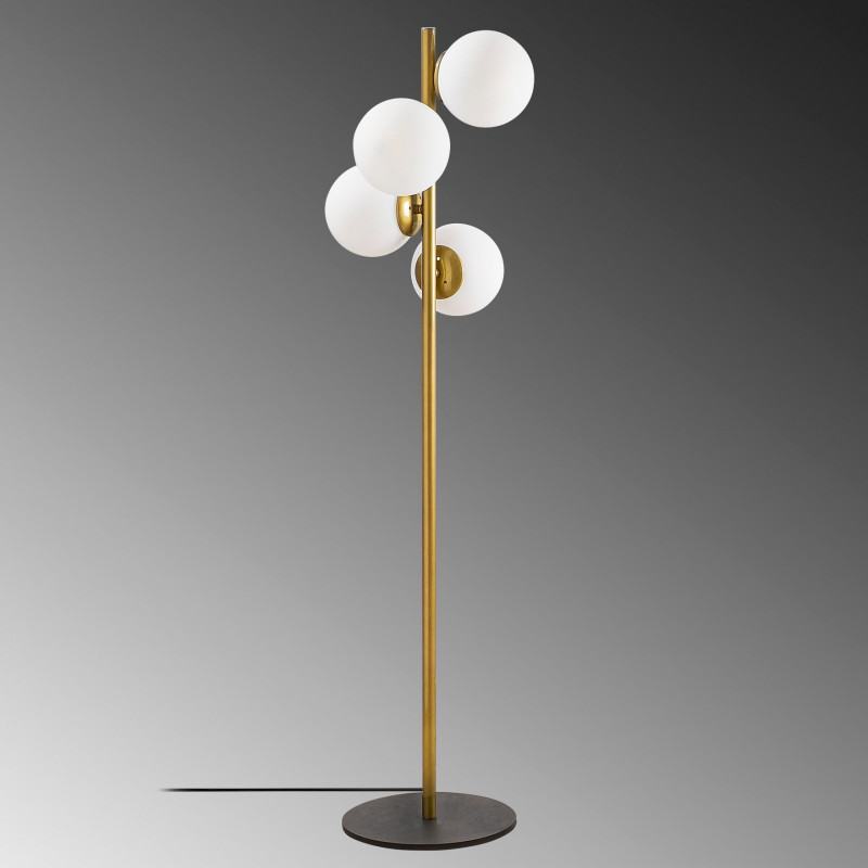 Lampadaire GLOBUS multi - Laiton doré & Verre opalin