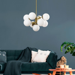 Suspension GLOBUS 5 globes Curve - Laiton patiné & Verre opalin