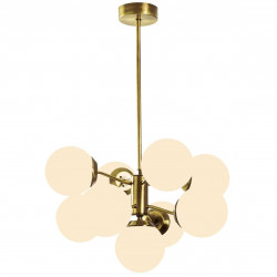 Suspension GLOBUS 5 globes Curve - Laiton patiné & Verre opalin