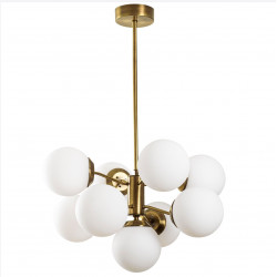 Suspension GLOBUS 5 globes Curve - Laiton patiné & Verre opalin