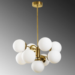 Suspension GLOBUS 5 globes Curve - Laiton patiné & Verre opalin