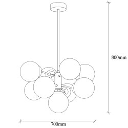Suspension GLOBUS 5 globes Curve - Laiton patiné & Verre opalin