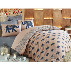 Parure de lit LAMBOK Brun & Bleu - 2 places - 220x240cm