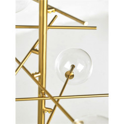 Suspension GLOBUS 9 globes Curve - Laiton patiné & Verre opalin
