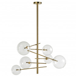 Suspension GLOBUS 9 globes Curve - Laiton patiné & Verre opalin