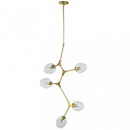 Suspension PARTICULE 5 sources - Laiton doré & Verre soufflé Suspension PARTICULE 5 sources - Laiton doré & Verre soufflé