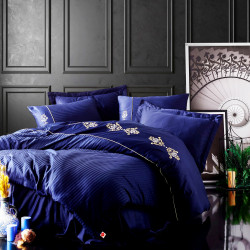 Parure de lit satin de coton PALAZI Blue & Gold - 2 places - 240x260cm