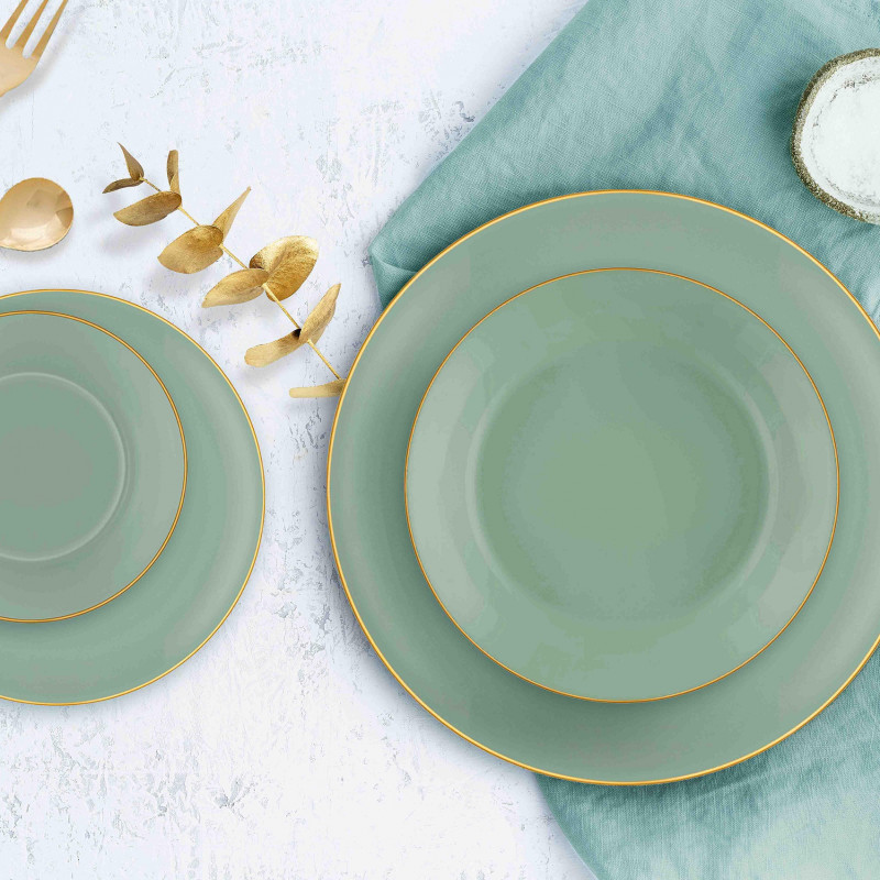 Service de table 24 pièces - MUST - Vert Pastel & Or