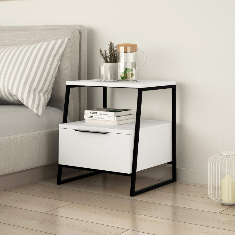 Table de chevet SHANY - Blanc ou Taupe
