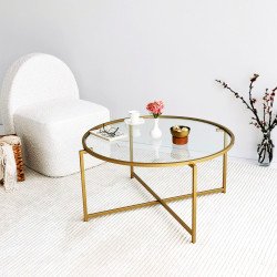 Table basse ronde - GIULIA Gold - Verre fumé ou clair