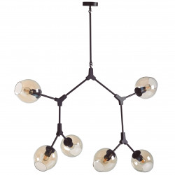 Suspension PARTICULE 5 sources - Acier Black & Verre soufflé ambre