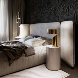 Lit double FRIDA - Toile taupe & chevrons