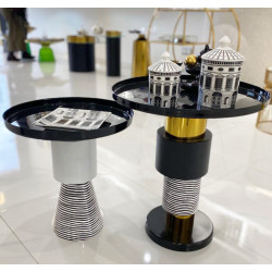 Duo de tables CASALTO - Acier, céramique émaillé & Laiton doré