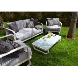 SALON 4pces outdoor LEYA Blanc satin/Assise grise