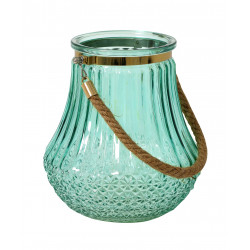 Photophore / Vase - verre soufflé & gravé Water Blue & Gold