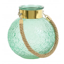 Photophore / Vase BUBBLY - verre soufflé & gravé Light Green & Gold