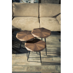 Trio de tables STOCKHOLM - Noyer / Laiton doré
