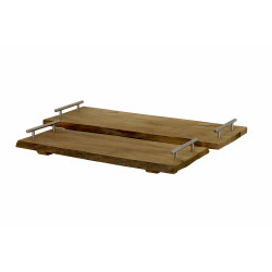 Set de 2 Plateaux ZANUR - Bois massif / Aluminium