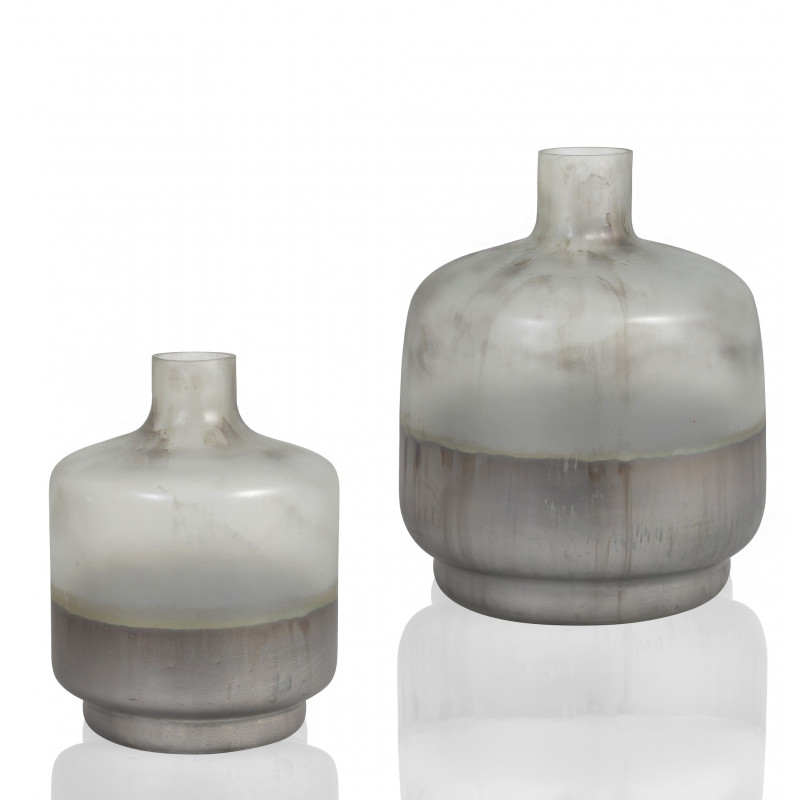 Duo de Vases OBY en verre soufflé Pastel Gris - LARGE