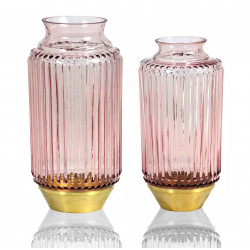 DUO de Vases RIO en verre soufflé et à base Laiton - PASTEL ROSE