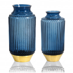 DUO de Vases RIO en verre soufflé et à base Laiton - BLEU MARINE