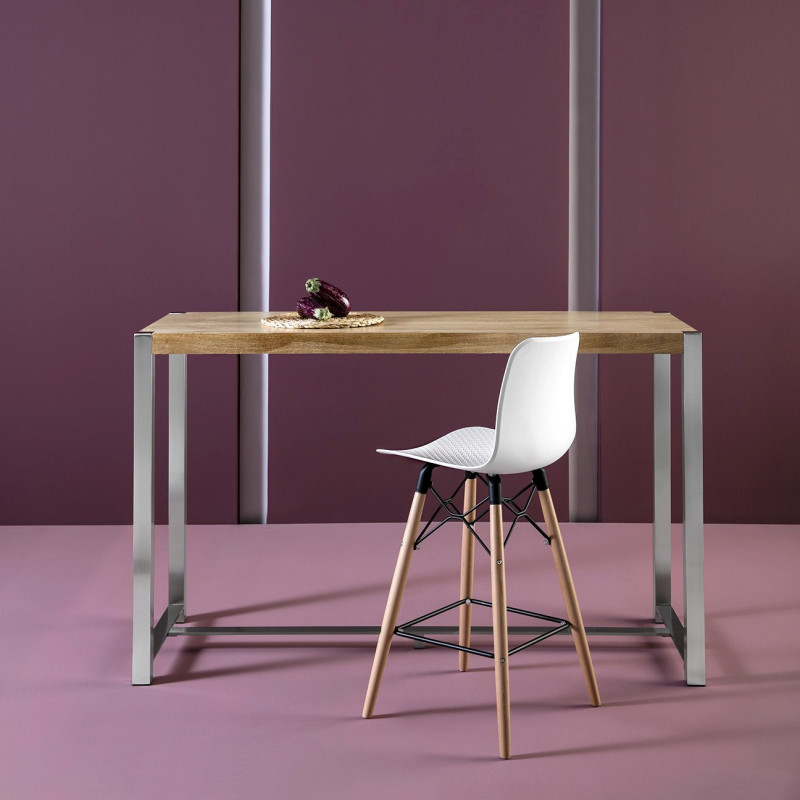 Table haute JYNA Chêne & Acier brossé